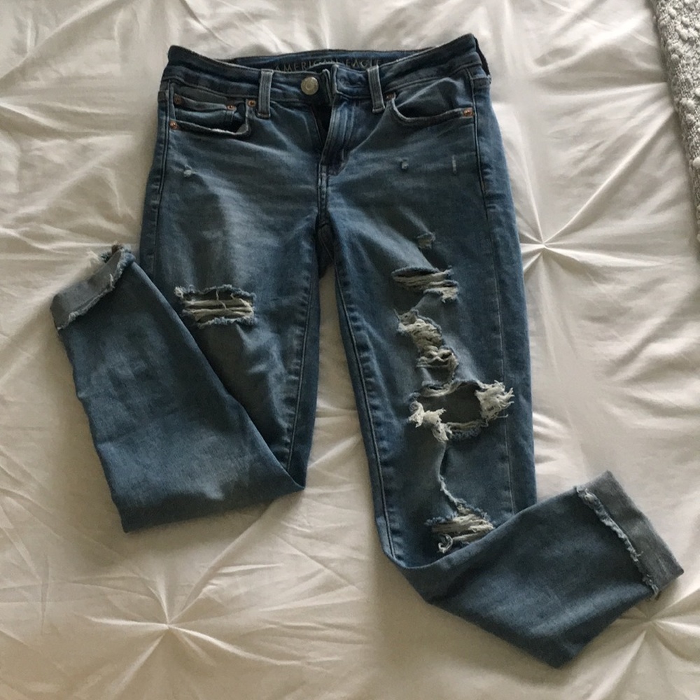 light-washed, distressed jeans
